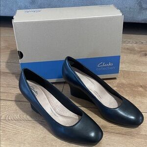 Clarks Elegant Black Wedge Shoes